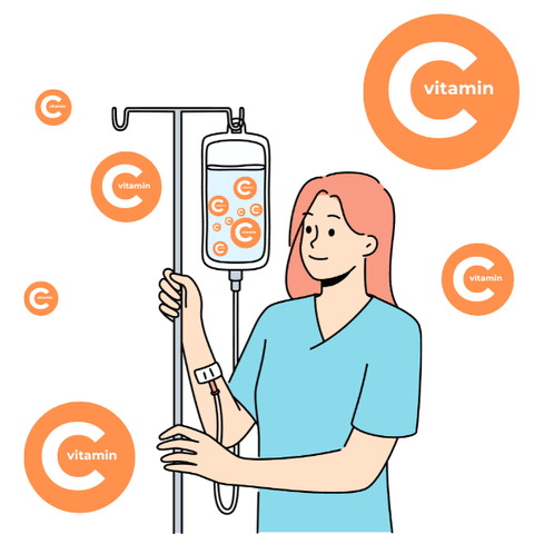 Illustration: Pflegerin mit Vitamin-C-Infusion